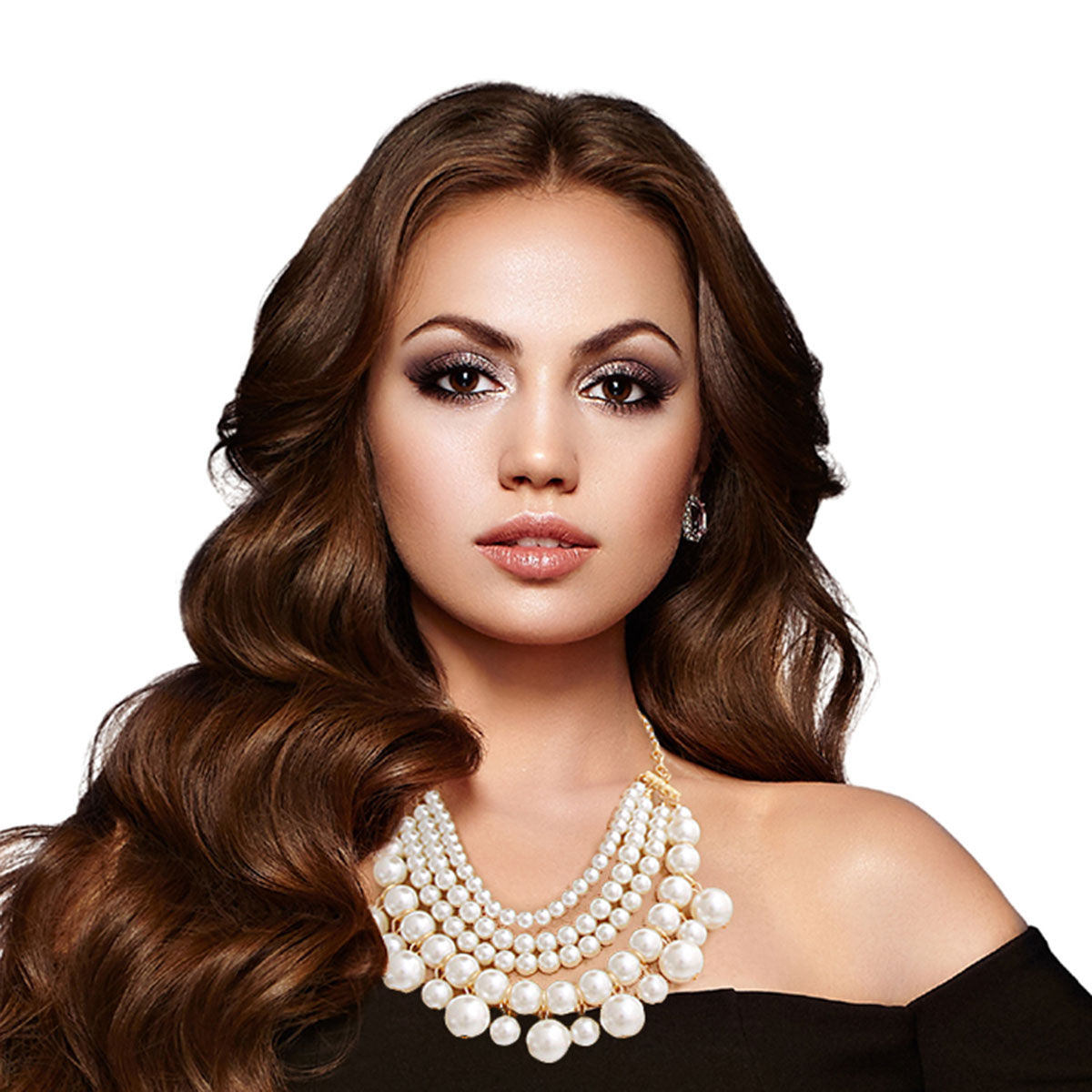 Layered Cream Pearl Drop Necklace 4-Layer Statement Jewelry