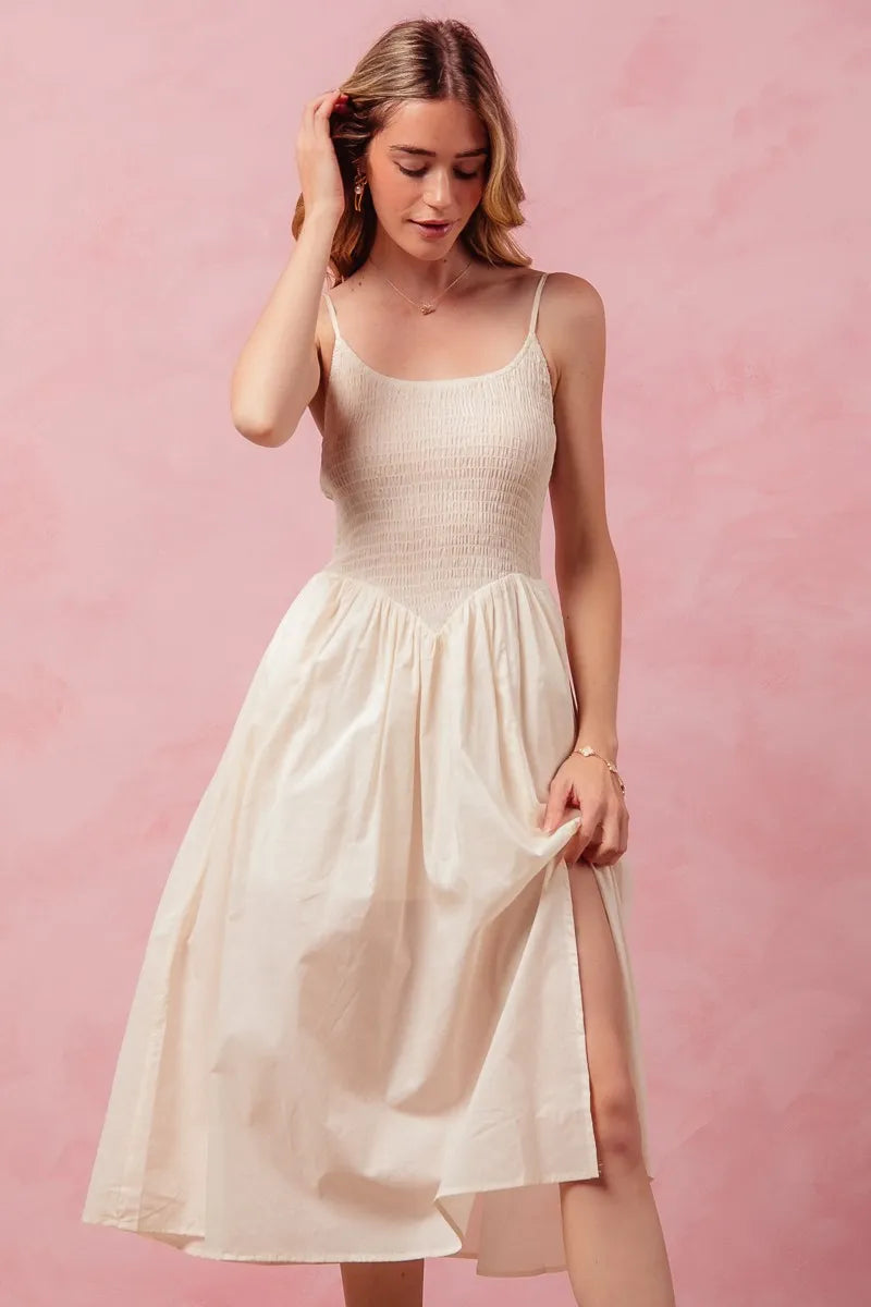 Smocked Sleeveless Casual Everyday Dress With Slit