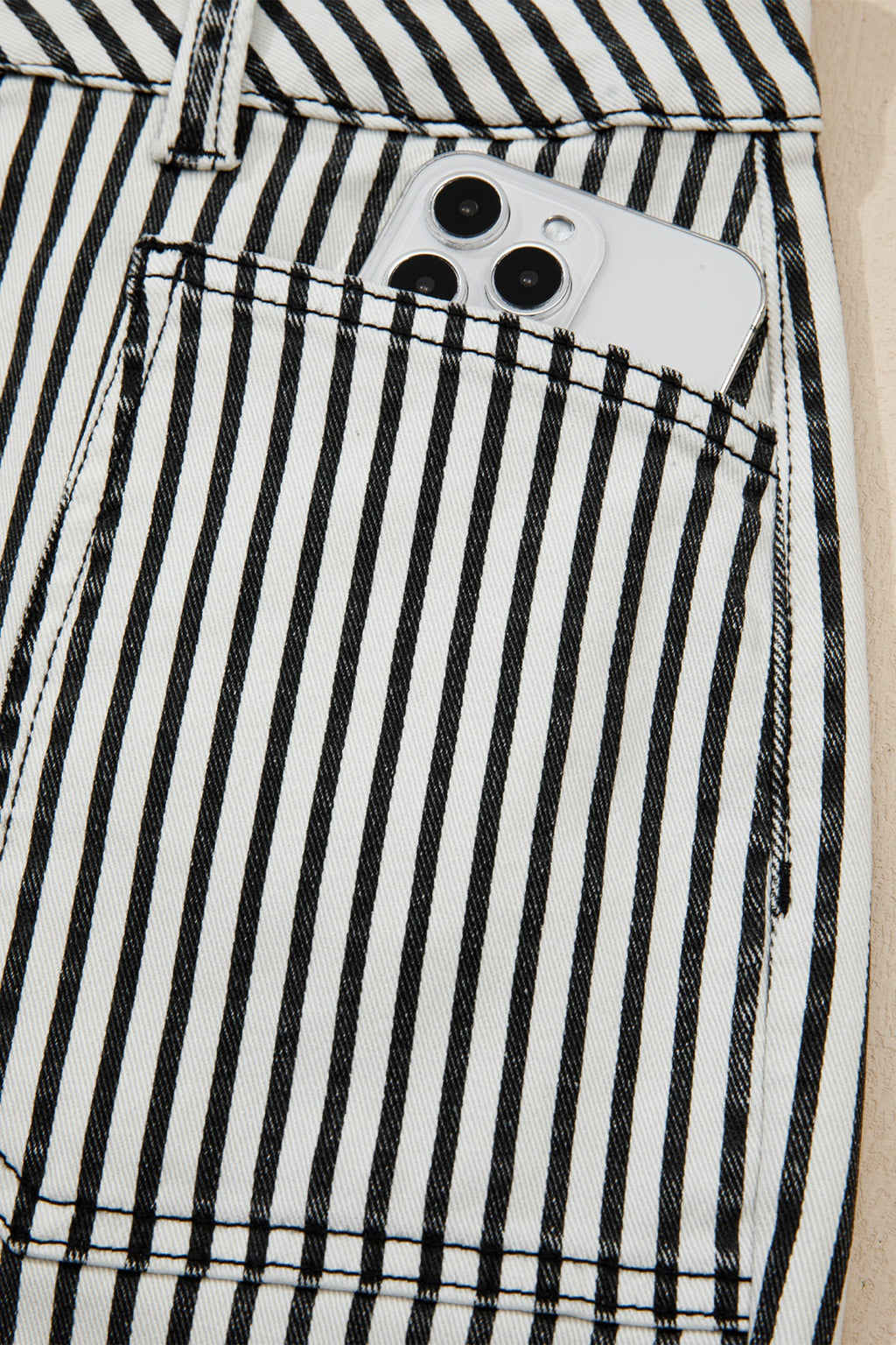 Black Stripe Patch Pocket High Waist Shift Denim Jeans