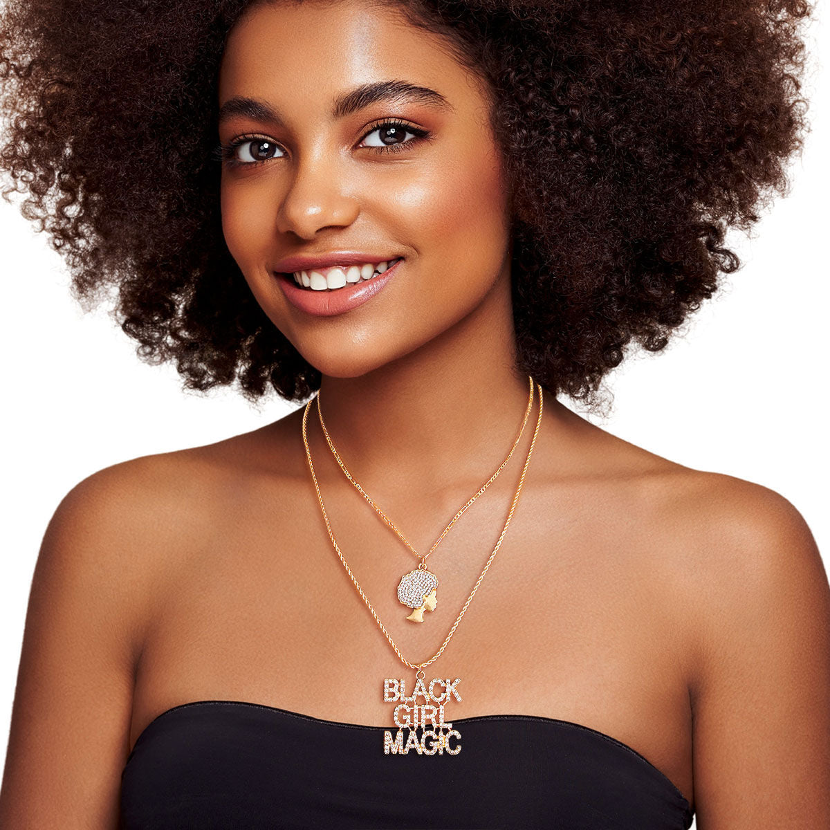 Statement Necklace Gold Double Chain Black Girl Magic Trendy Jewelry