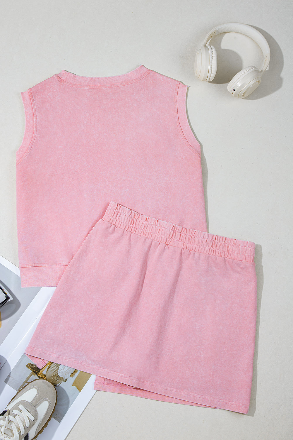 Myosotis Mineral Wash Sleeveless Top and Split Skort Set
