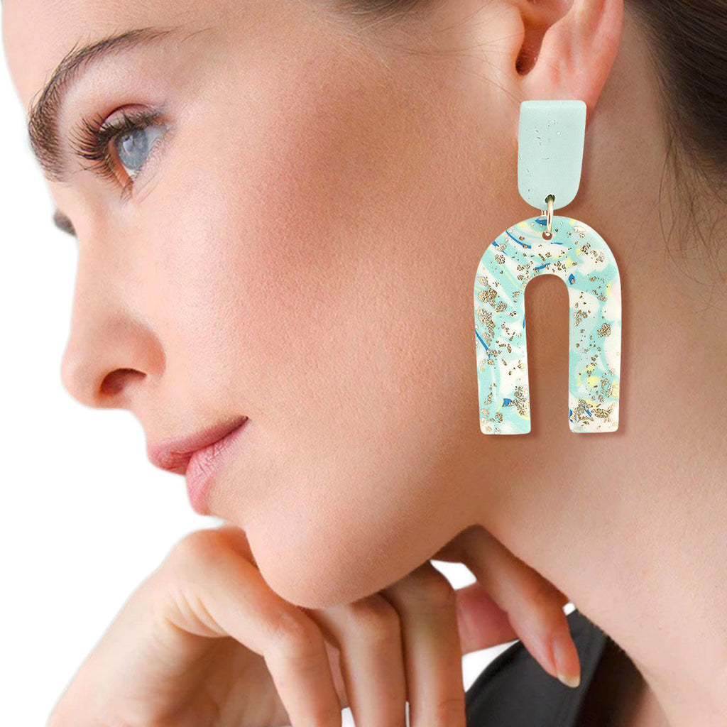 Drop Earrings Turquoise Marbled Clay Stylish Statement Jewelry