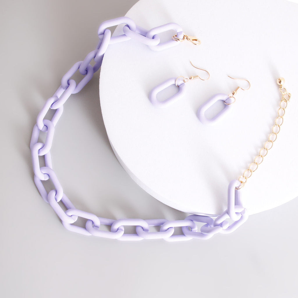 Chain Necklace Rubber Coated Lavender Stylish Statement Jewelry