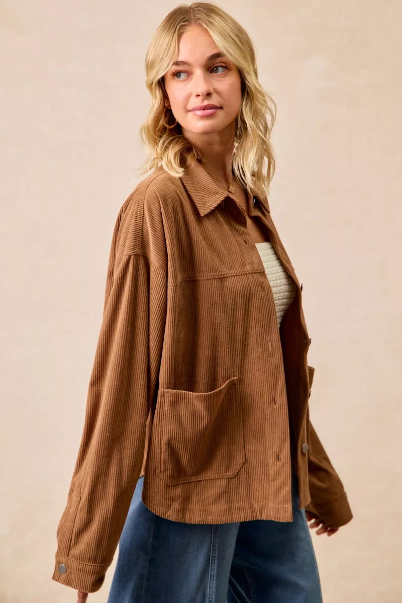 Corduroy Relaxed Fit Shacket with Back Pleat