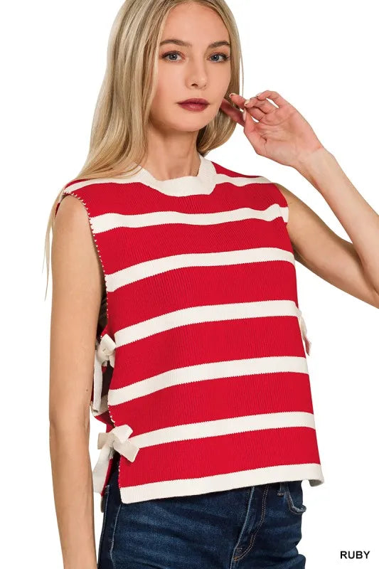 Side Tie Stripe Sweater Vest