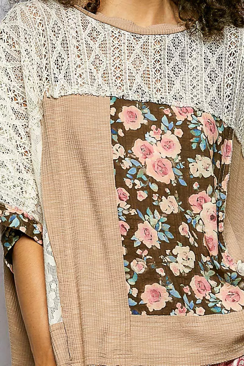 Floral Patchwork Lace Accent Blouse