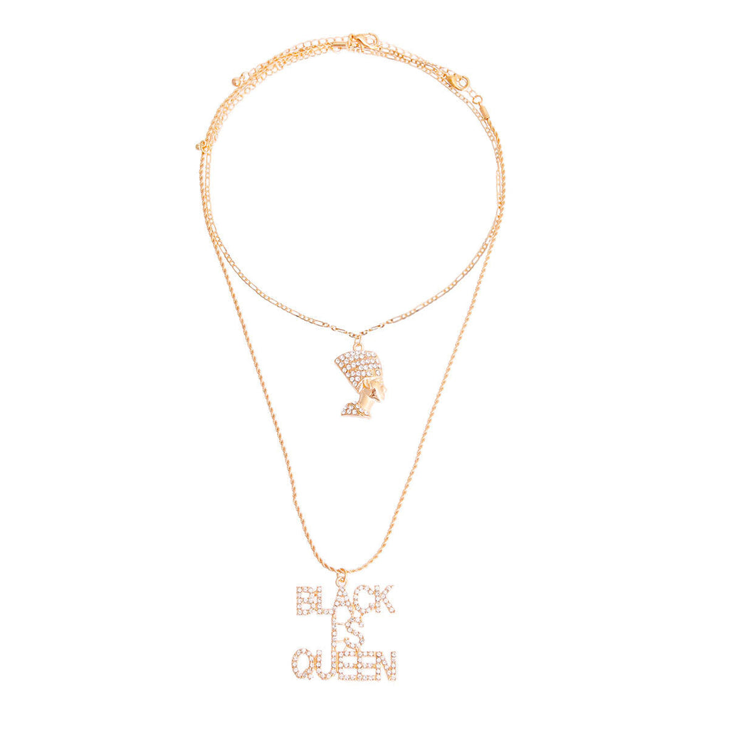 Statement Necklace Gold Double Chain Black Is Queen Layered Chic Jewelry