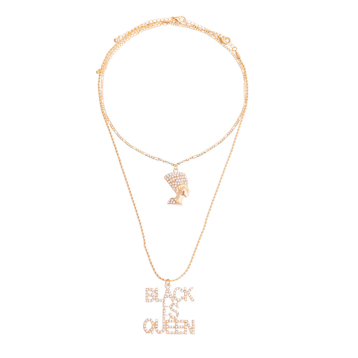 Statement Necklace Gold Double Chain Black Is Queen Layered Chic Jewelry