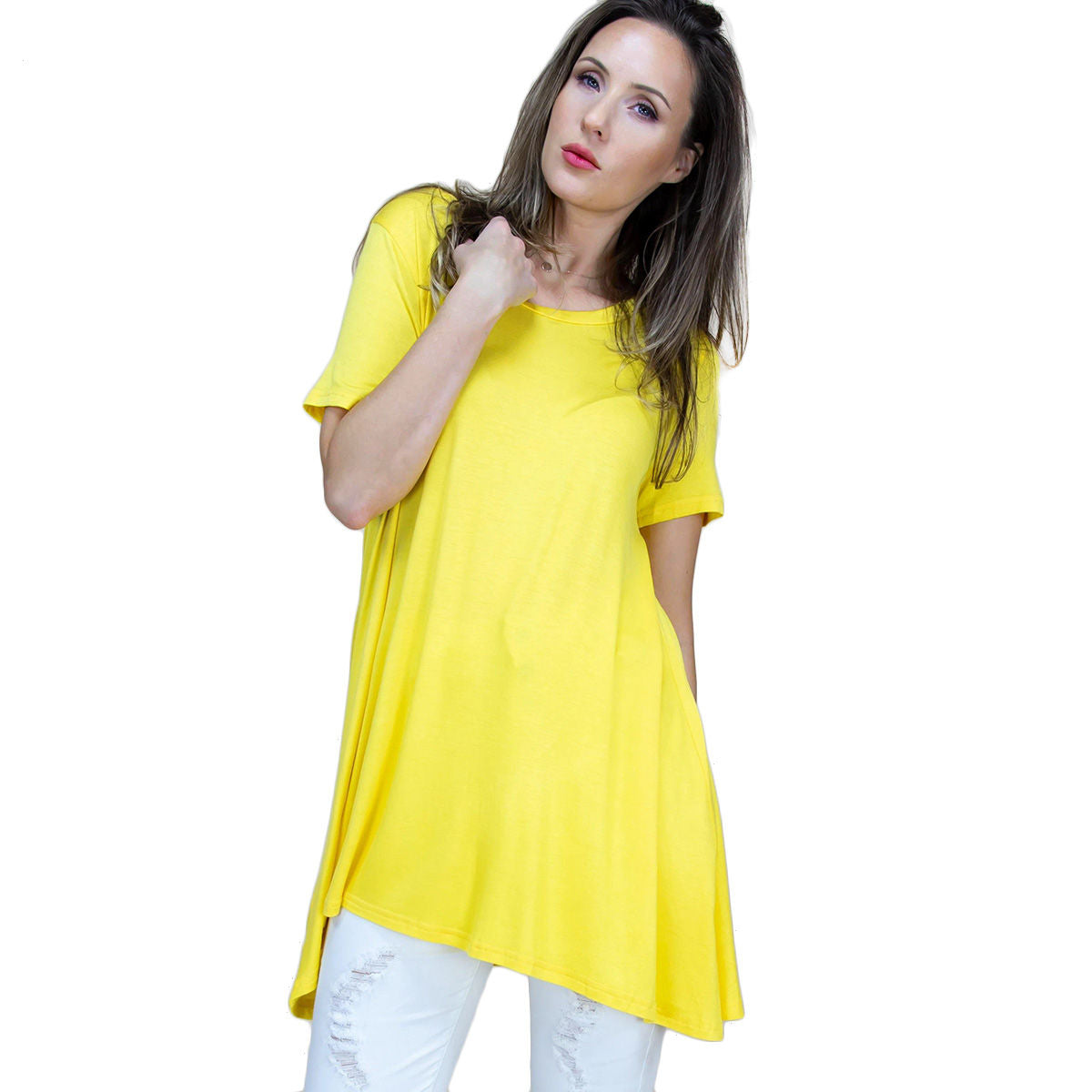 Women’s Yellow Scoop Neck Tunic Small Casual Stylish Top