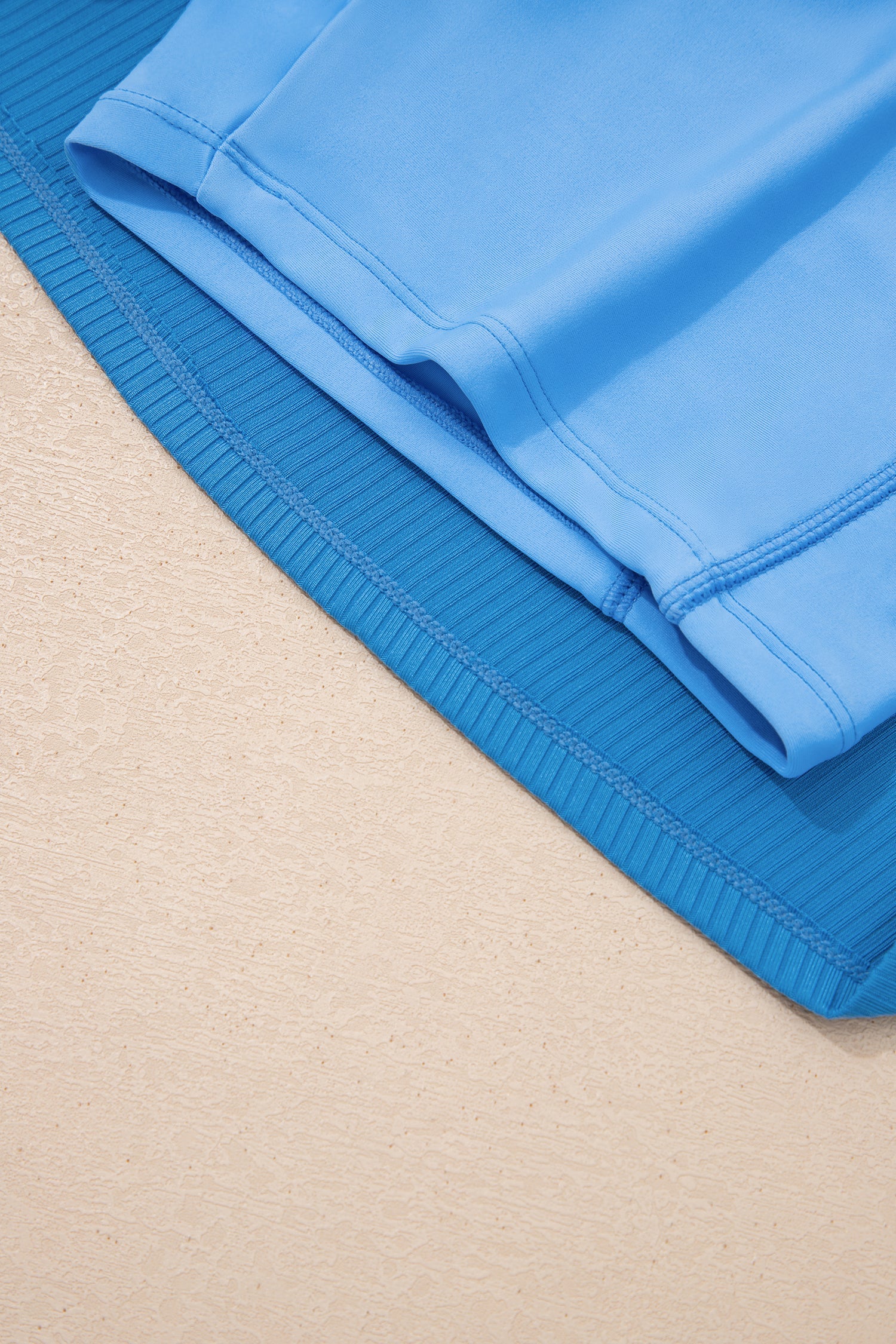 Dusk Blue Color Block Edge Ribbed Pocketed Lined Swim Dress