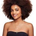 Layered Triple Gold Rhinestone Cross Necklace Stylish Statement Jewelry