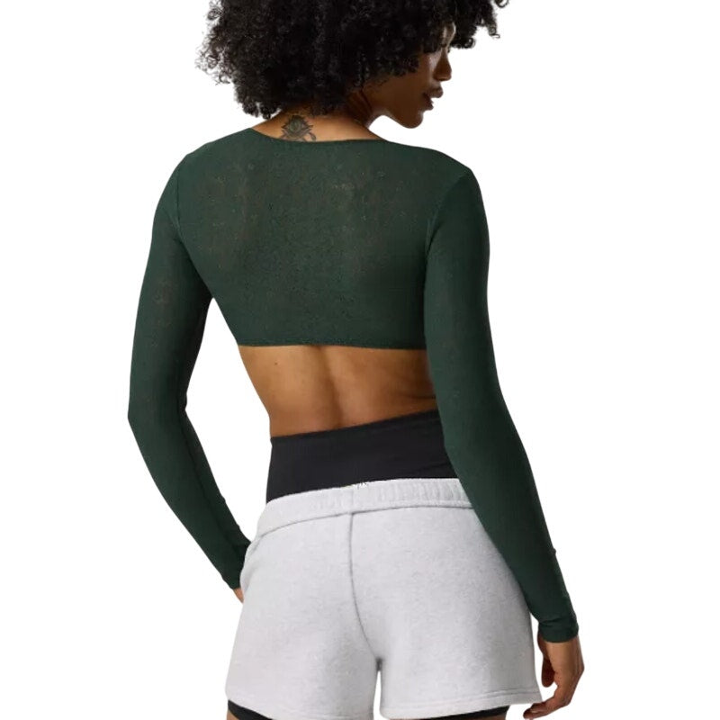 OFFLINE By Aerie Womens Small Real Me Lace Long Sleeve Mystical Green Bra Top