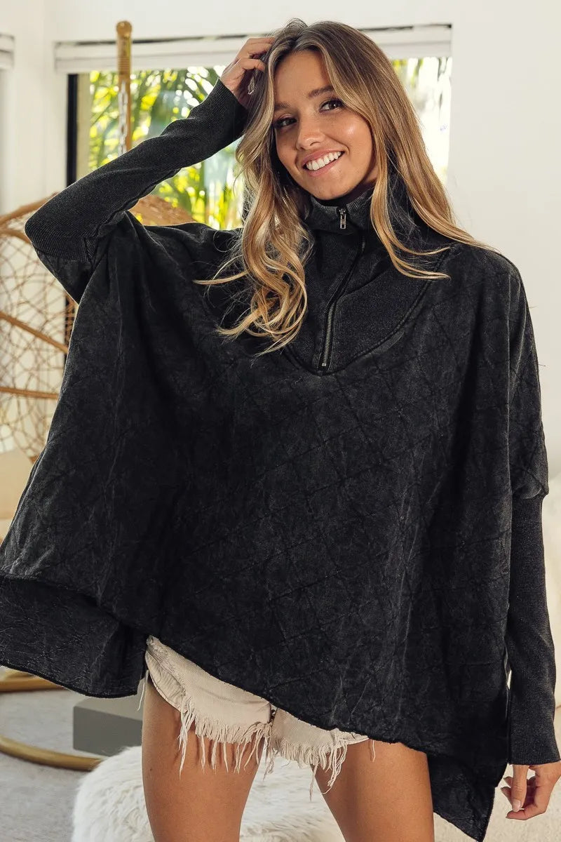 Vintage Washed Quilted Half Zip Top