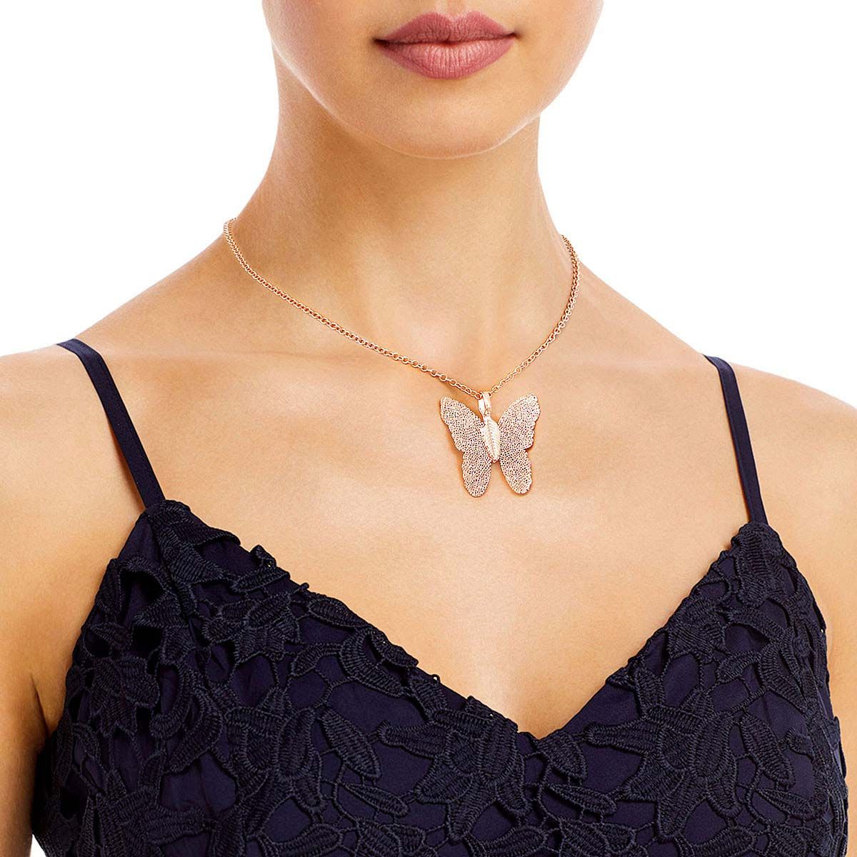 Butterfly Necklace Rose Gold Dipped Real Leaf Stylish Statement Jewelry