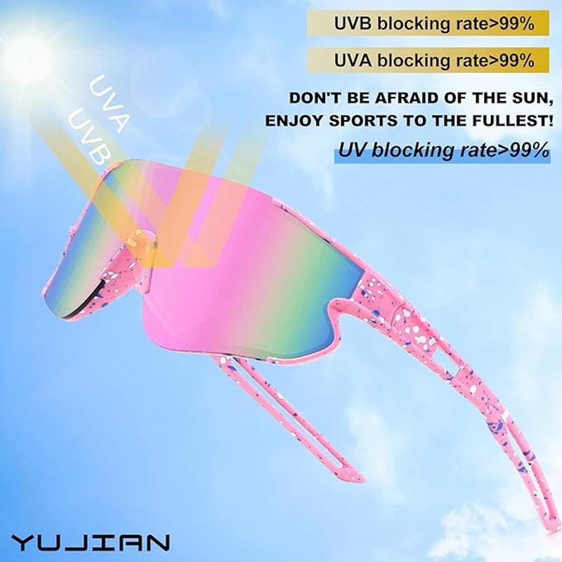 New YuJian 3 Pack Kids UV Protection Blue Pink Green Youth Sunglasses w Case