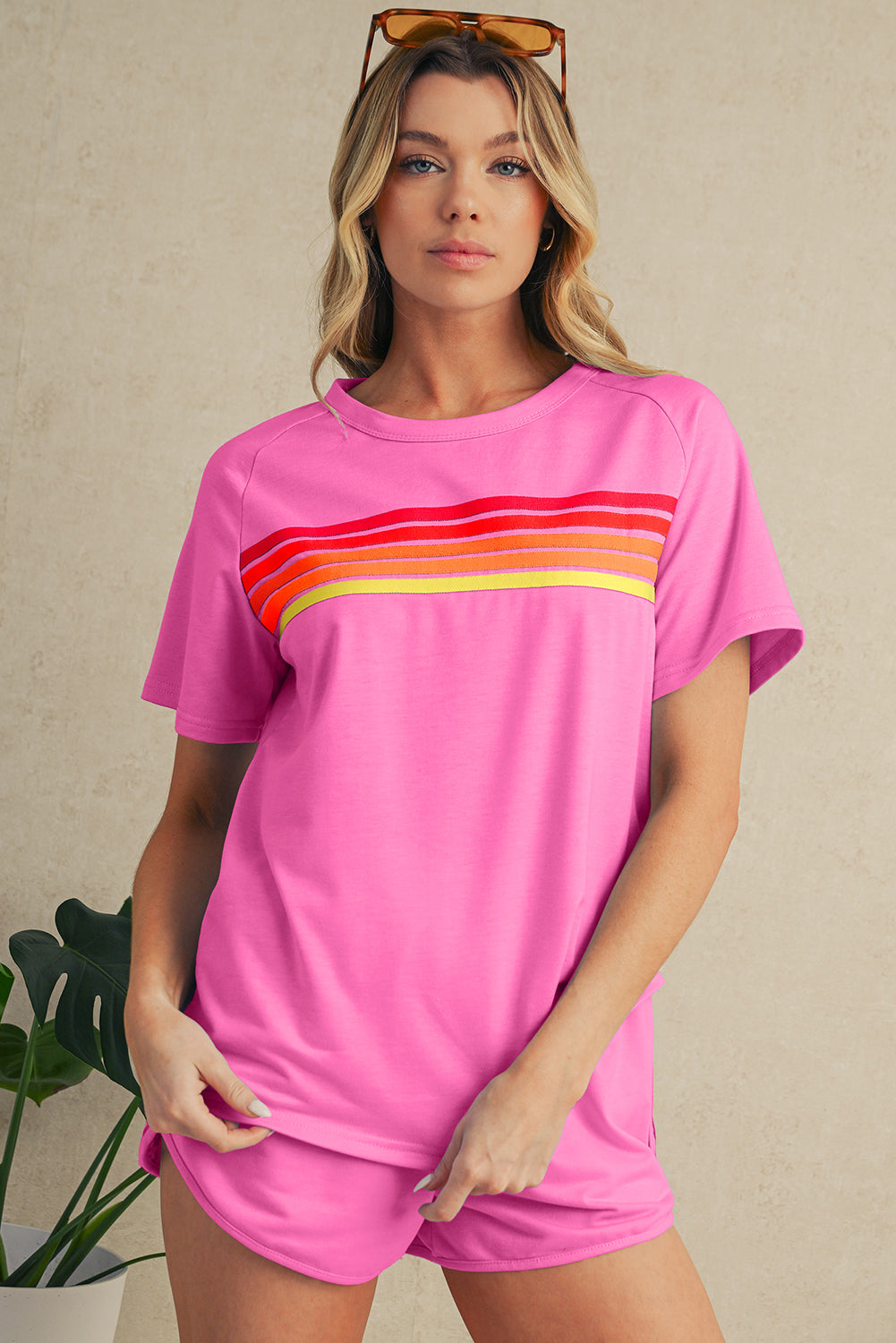 Beau Blue Colorful Striped Casual Tee