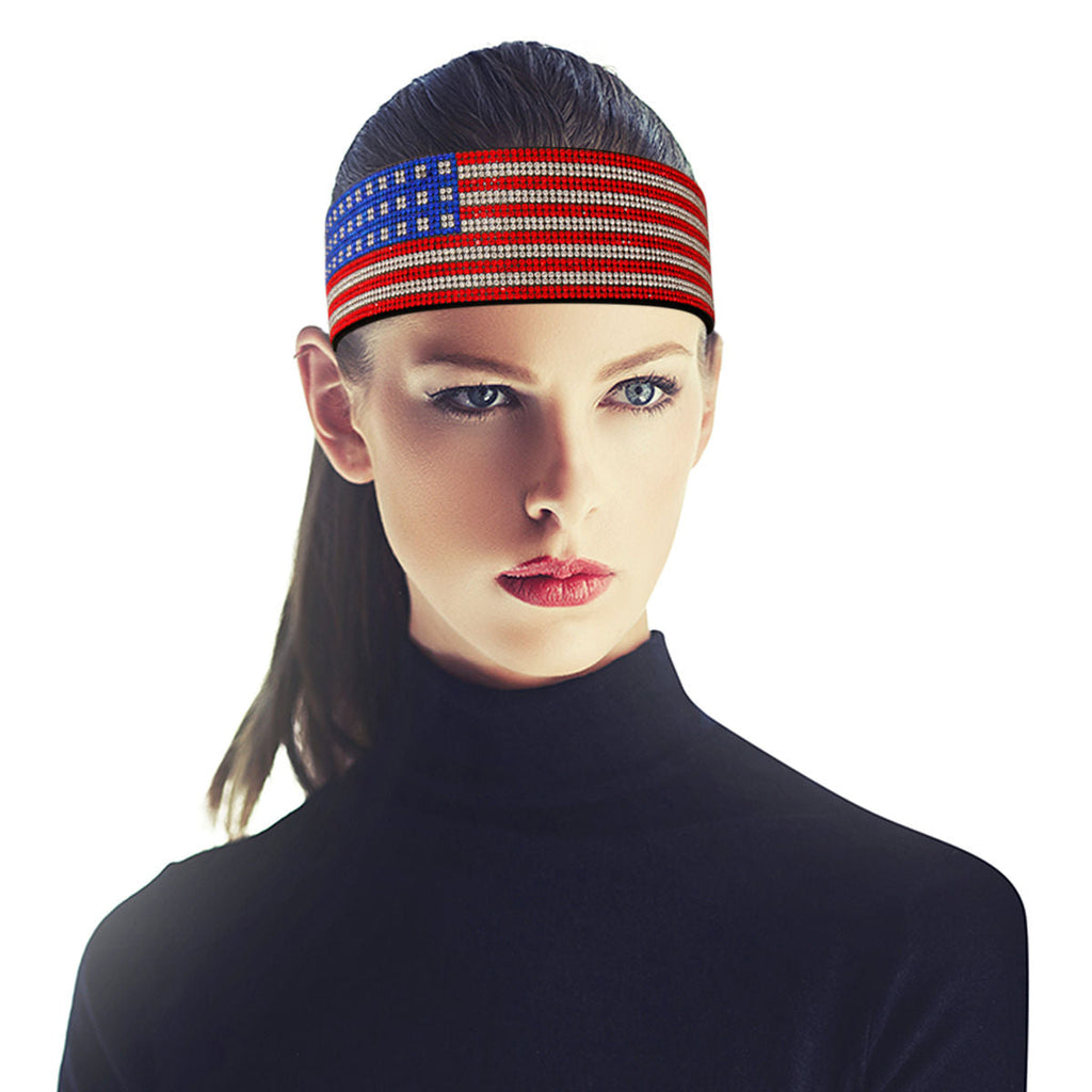 Stretch Rhinestone Flag Headband Stylish Fashion Accessory