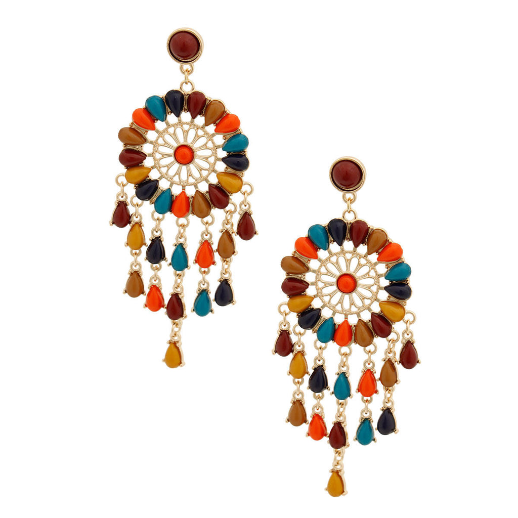 Statement Multi Color Bead Dream Catcher Earrings Stylish Fashion Jewelry