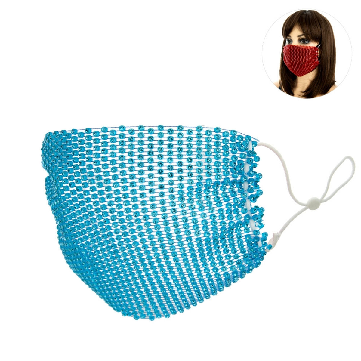 Fashion Mesh Mask with Aqua Rhinestone Detail, Stylish Statement Accessory