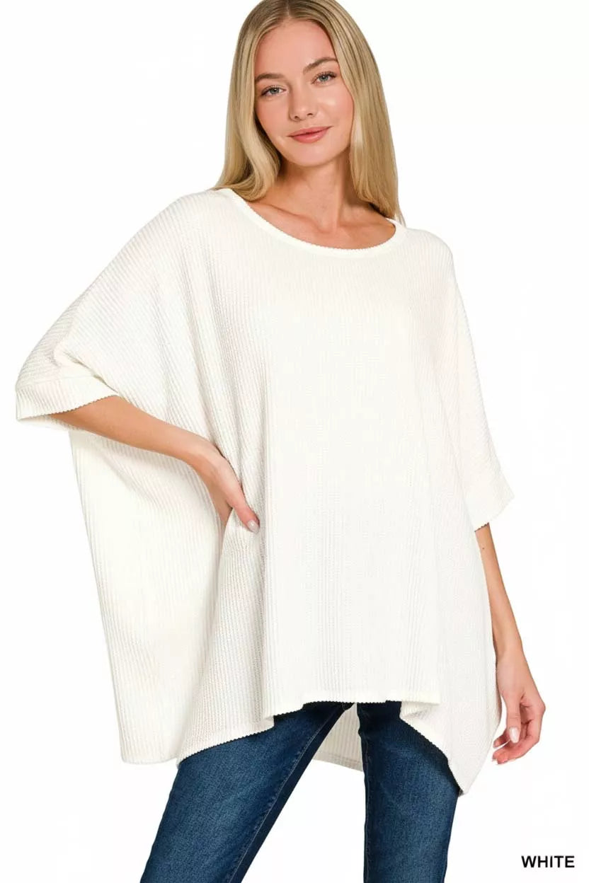 Raised Ribbed Bat Sleeve Top