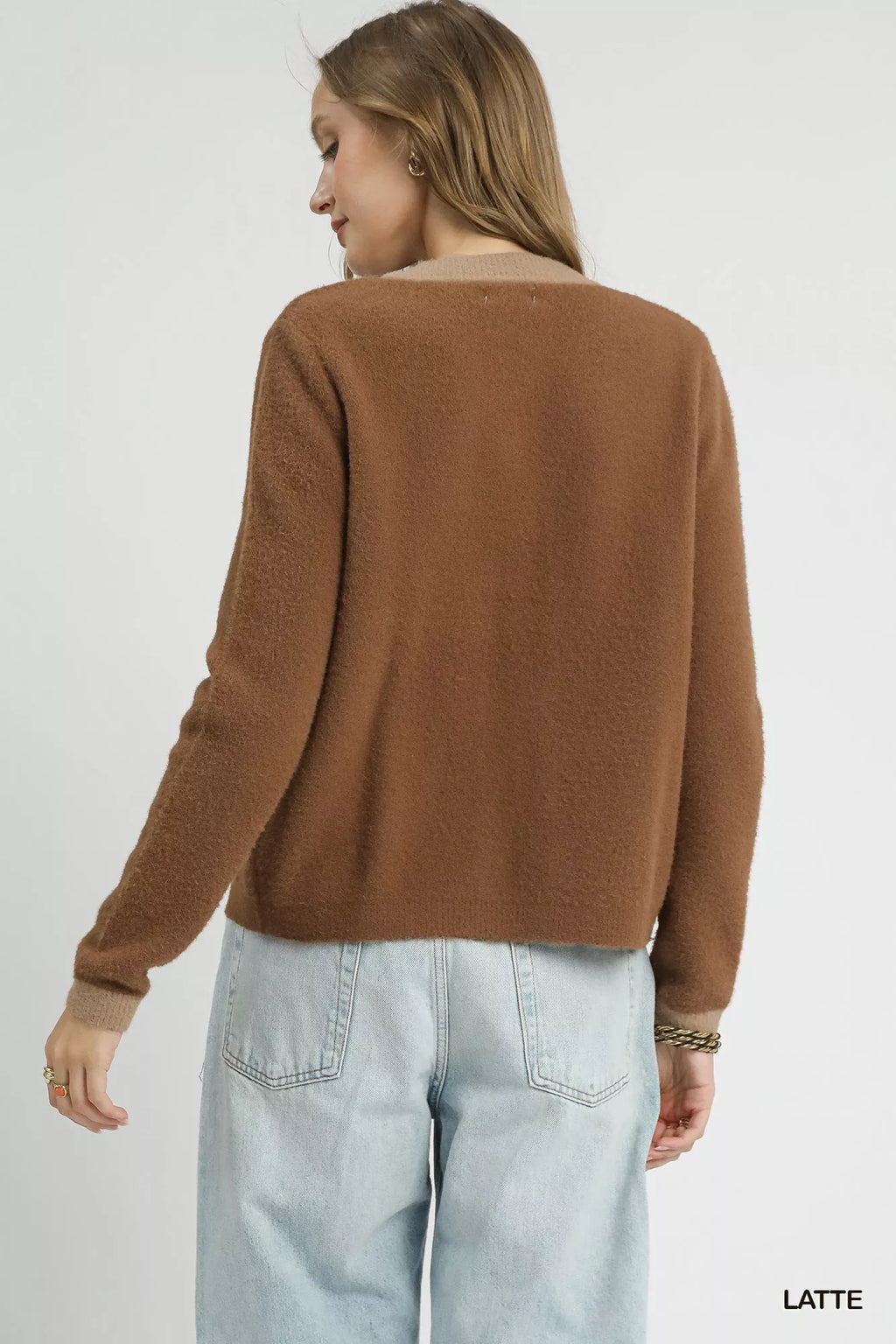 Two-Tone Button Front Cardigan