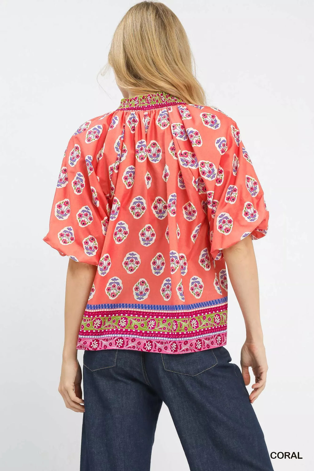 Boho Border Print Peasant Top
