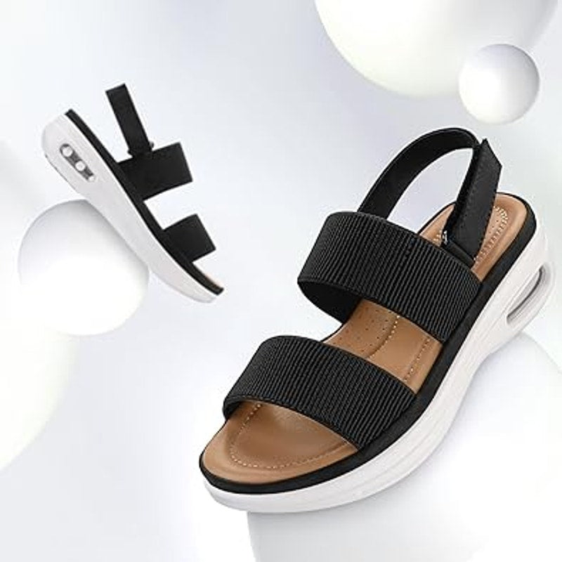 Mysoft Womens Size 8 Black Cloth Strap Open Toe Air Cushioned Walking Sandals