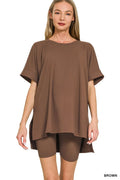 Full Size Brushed Dty Microfiber Round Neck Top and Biker Shorts Set Plus Size