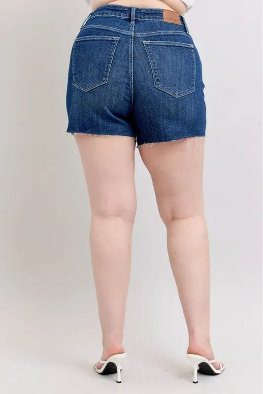 Plus Size High Waist Criss-Cross Waistband Denim Shorts