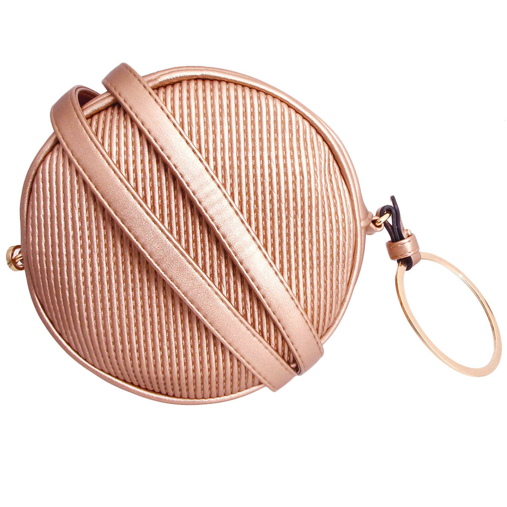 Crossbody Wristlet Rose Gold Ribbed Circle Stylish Fashion Accessory