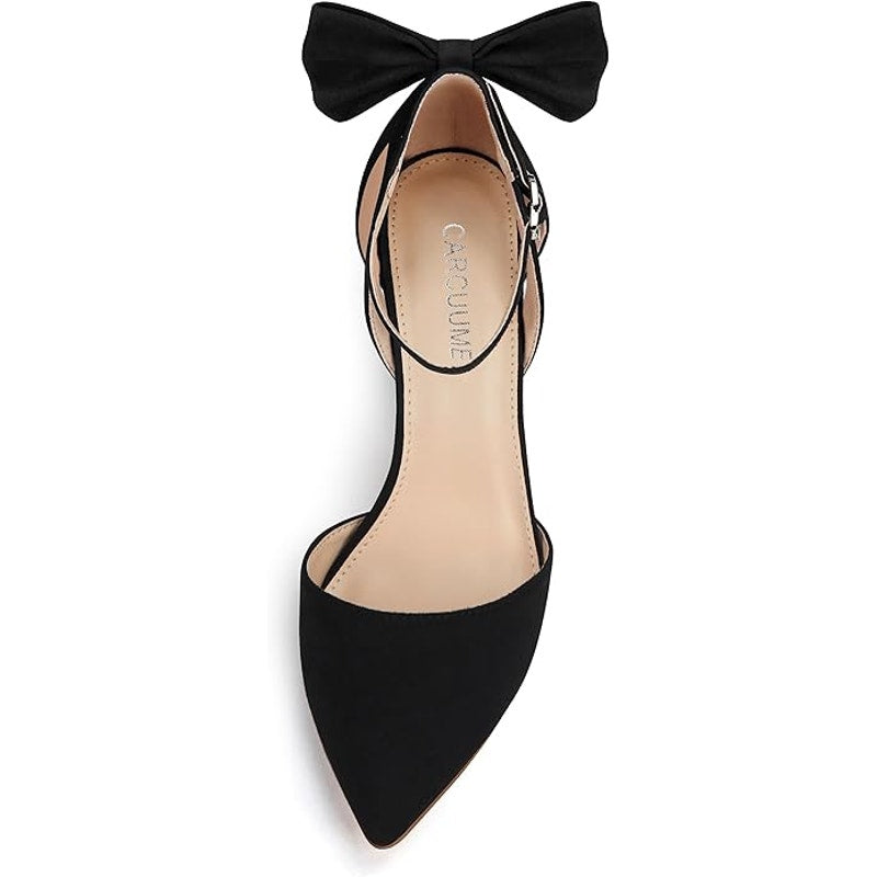Carcuume Womens Size 8 Black Faux Suede Bow Tie Back 4" Heels Closed Toe Shoes