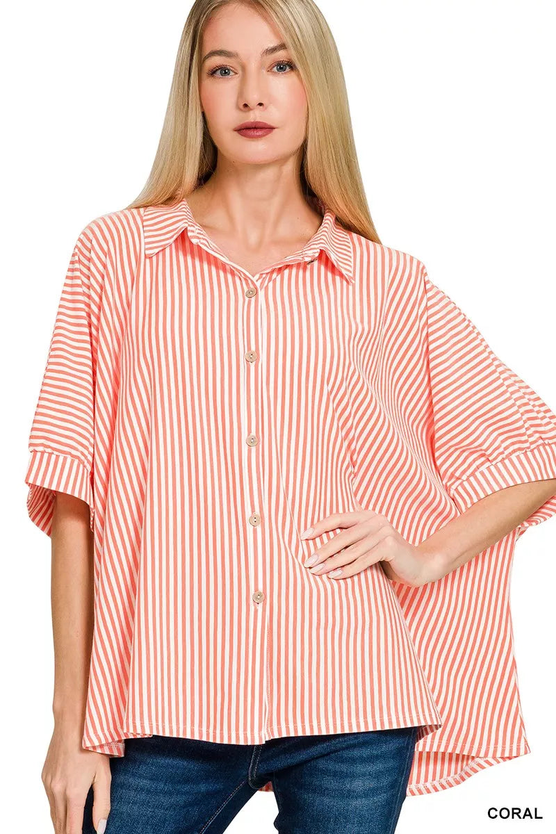 Oversized Stripe Button Down Shirt