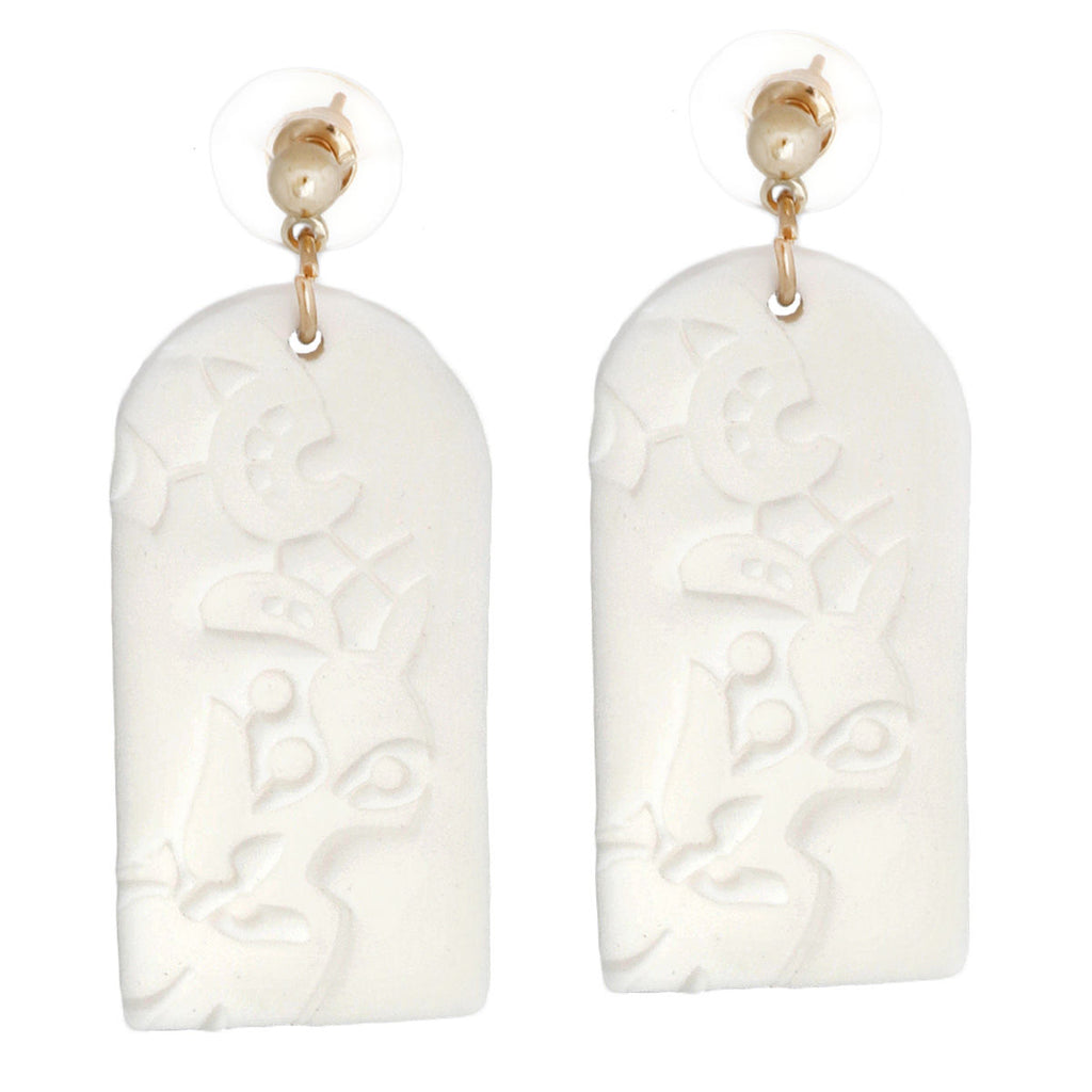 Bridal Earrings Rounded Rectangle White Clay Stylish Statement Jewelry