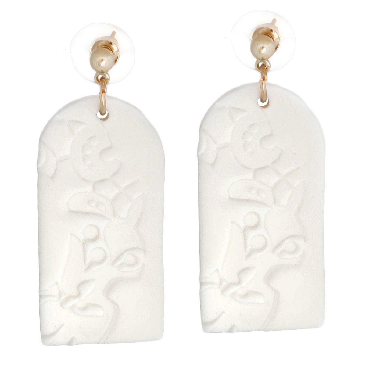 Bridal Earrings Rounded Rectangle White Clay Stylish Statement Jewelry