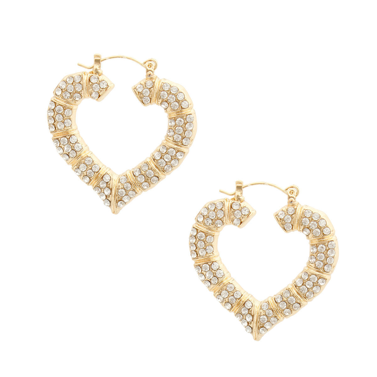 Bamboo Hoop Earrings with Gold Bling Heart – Trendy Statement Jewelry