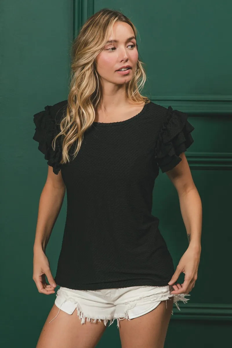Birdseye Texture Layered Ruffle Top
