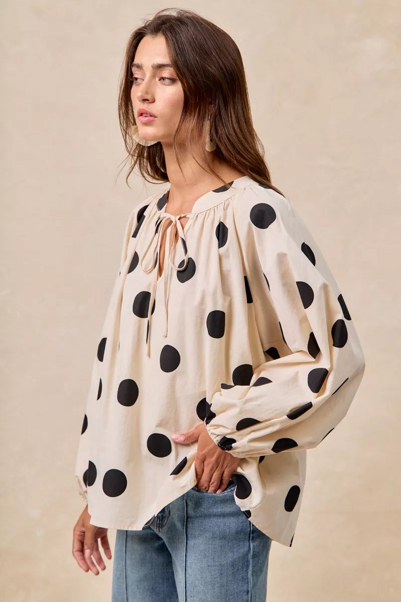 Polka Dot Exaggerated Balloon Sleeves Blouse
