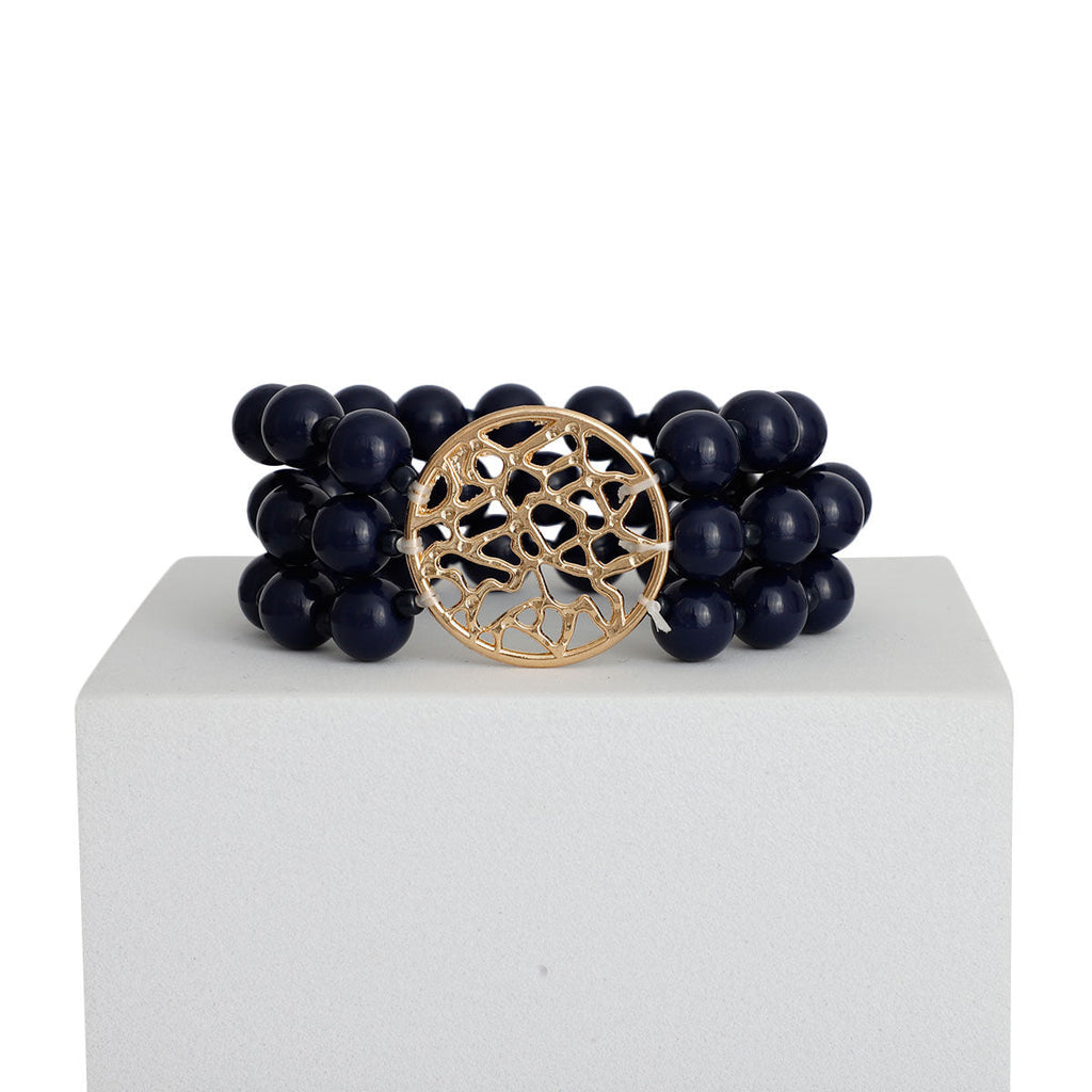 Beaded Gold Round Bracelet Navy Stylish Chic Jewelry Accessory