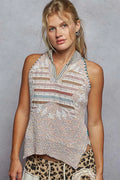 Striped Collar Sweater Vest with Star Patch