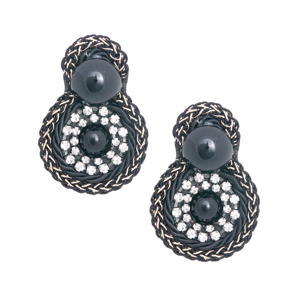 Round Braided Black Stud Earrings – Stylish Fashion Jewelry