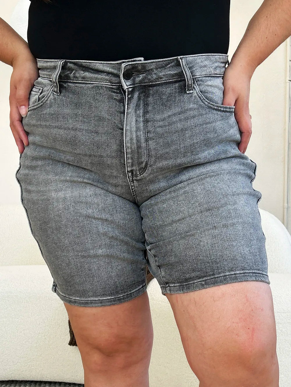 Full Size High Waist Washed Denim Shorts