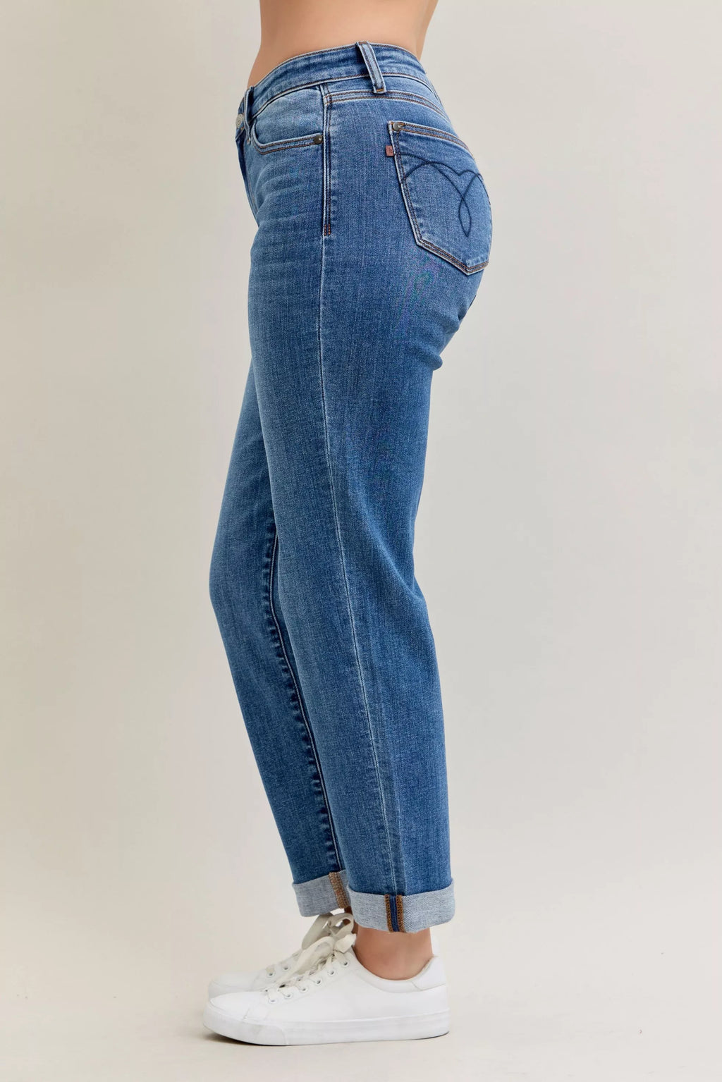 Full Size Mid Rise BF Classic Cuffed Jeans Plus Size