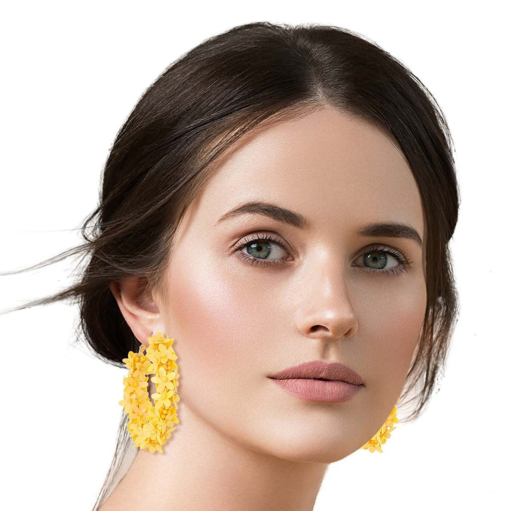 Statement Yellow Daisy Covered Hoop Earrings Stylish Fashion Jewelry