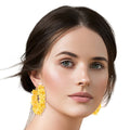 Statement Yellow Daisy Covered Hoop Earrings Stylish Fashion Jewelry