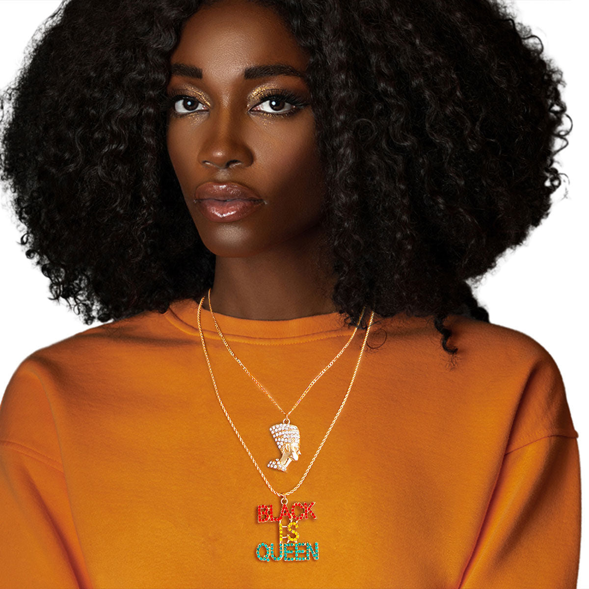 Statement Multi Color Double Chain Black Is Queen Necklace