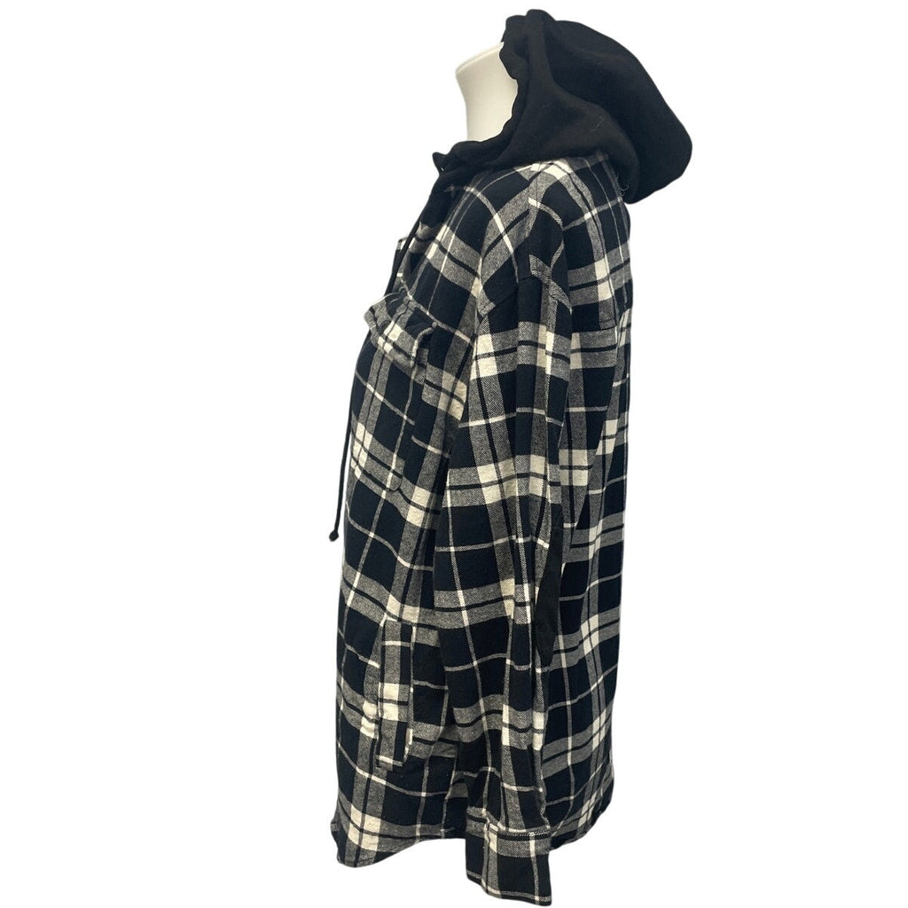Forever 21 Womens Small Button Up Lined Hooded Plaid Shirt Hoodie Jacket