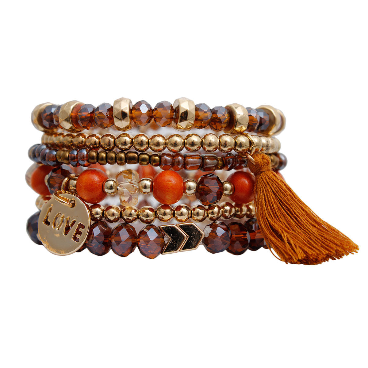 Bracelet Set 6 Pcs Brown Glass Stylish Layered Jewelry