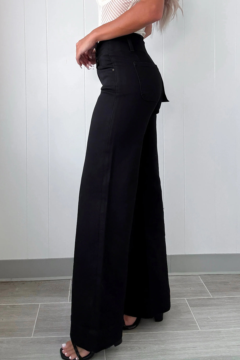 Black 2-Button High Waist Flared Bottom Jeans