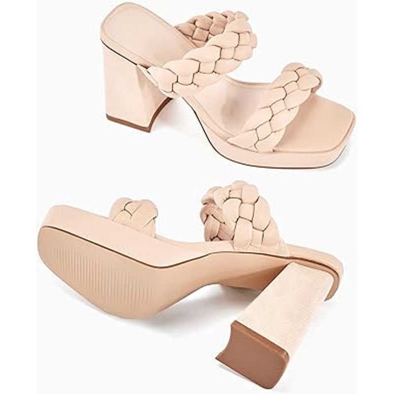 New Coutgo Womens Size 6.5 Off White Cream 4" Platform Heel Open Toe Sandals