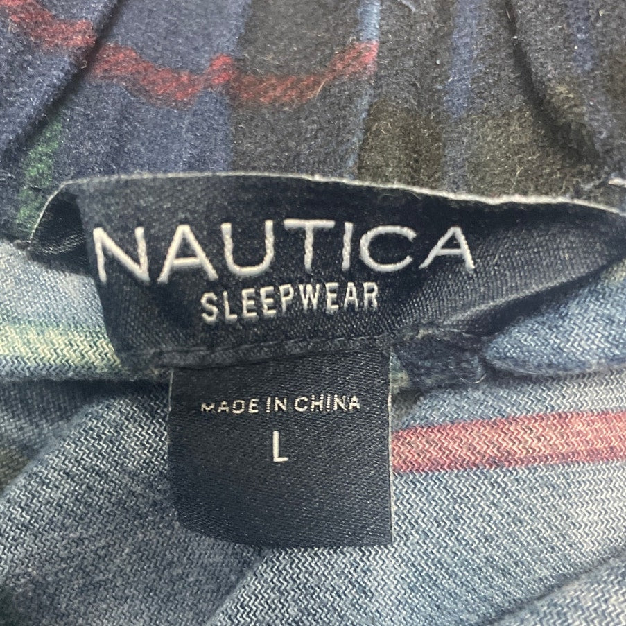 Nautica Sleeepwear Mens Large 100% Polyester Elastic Waist Plaid Pants w Pockets